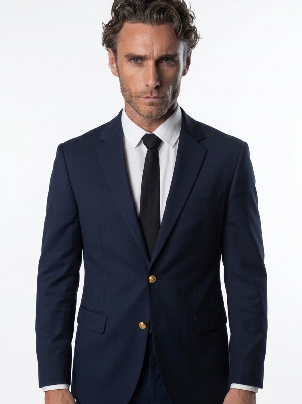 LAUREN RALPH LAUREN | Navy Blue Wool Blend Blazer Gold Buttons Men’s Size 36R